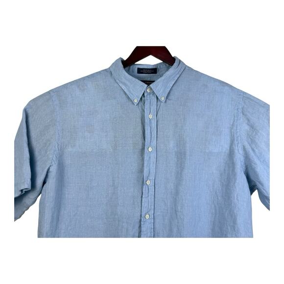 Cremieux Mens Short Sleeve Size 2XT 100% Linen Button Up Nautical Preppy Beach - Picture 2 of 12